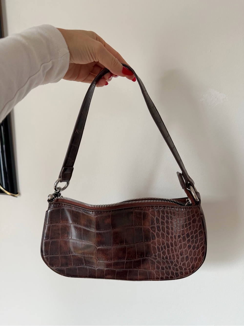 Brown Croc-Effect Shoulder Bag